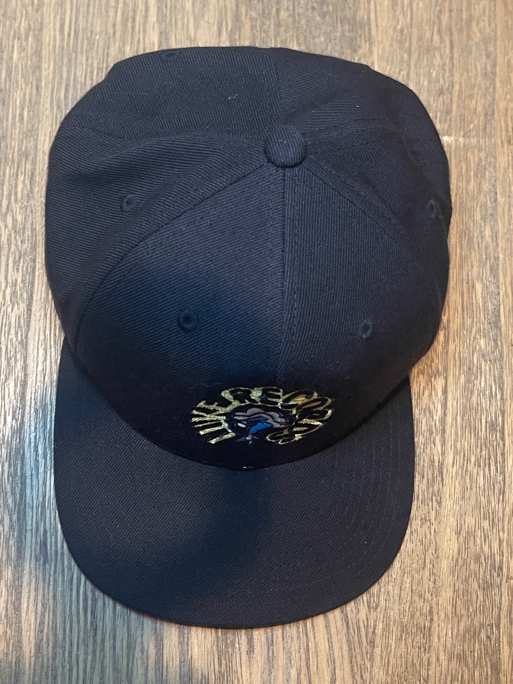 ‘Luke Records’ Fitted Black Baseball Cap with Blue & Yellow Embroidered Logo - Picture 3 of 8